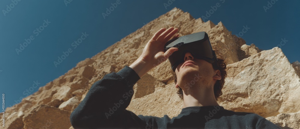 Aufkleber Immersive Quantum Computing Experience with VR Headset and Floating Qubits in Digital Interface for Advanced Tech Innovation and Data Analytics