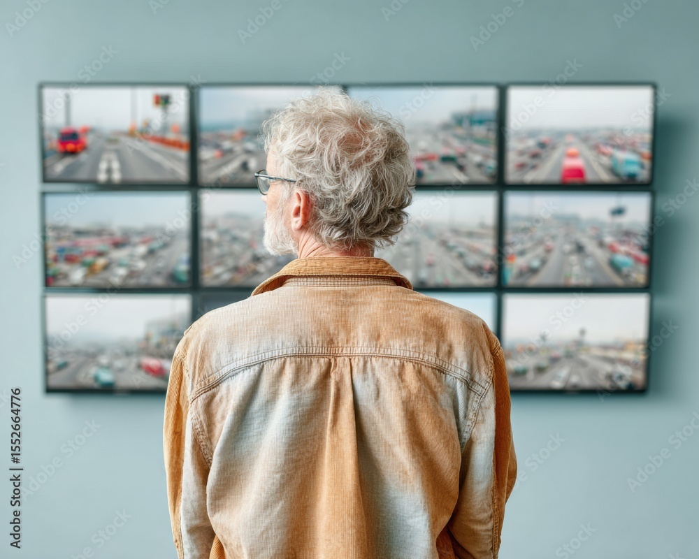 Aufkleber High-Tech Operations Hub Operator Monitoring City Traffic on Surveillance Screens for Smart City Management and Real-Time Urban Infrastructure Control