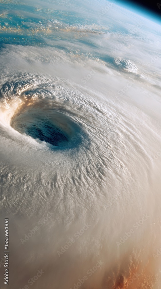 Aufkleber Satellite View of Powerful Hurricane Eye with Atmospheric Data Screen for Climate Safety and Disaster Monitoring in Advanced Meteorology Tech