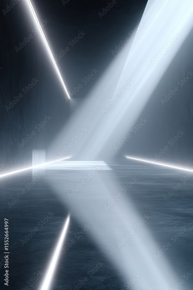 Poster Futuristic Metaverse Space with Neon Light Lines and Angular Surfaces for Tech Innovation and Virtual Studio Backgrounds
