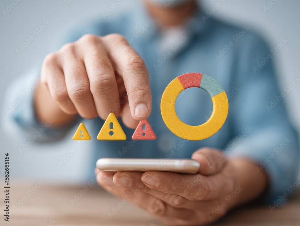 Poster Modern Loss Mitigation Concept with Risk Assessment Meter and Circular Diagram Above Mobile Device for Fintech Security and Smart Financial Management