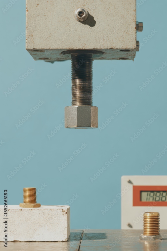Aufkleber Load Testing Machine Gripping Metal Specimen with Digital Force Gauge for Industrial Material Strength and Reliability Analysis in Engineering Labs