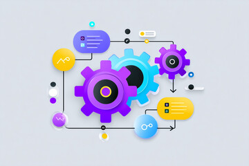 Obraz premium Abstract Flowchart With Gear For Business Process and Workflow Automation