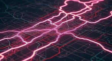 Abstract City Map with Neon Lines