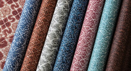 Fabric Rolls with Geometric Patterns in Various Colors