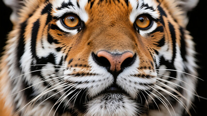 Fototapeta premium tiger staring with intense eyes on dark background.