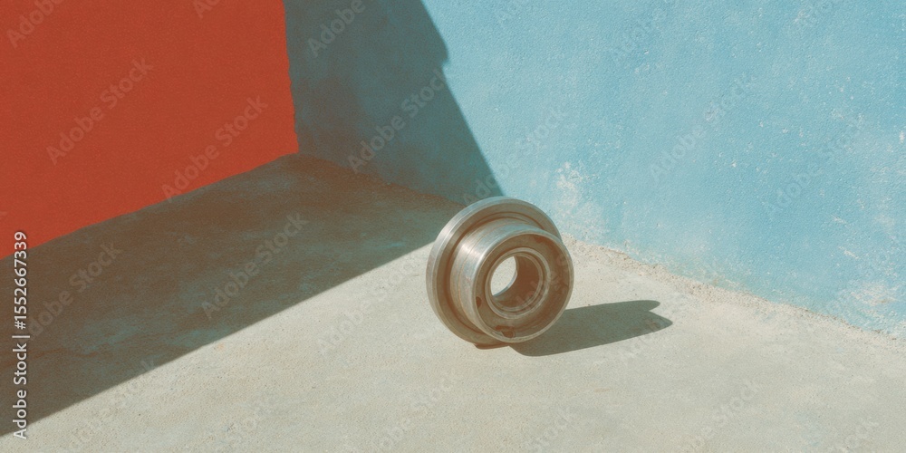 Poster modern metal wheel hub assembly with bearing on minimalist gradient background symbolizing precision