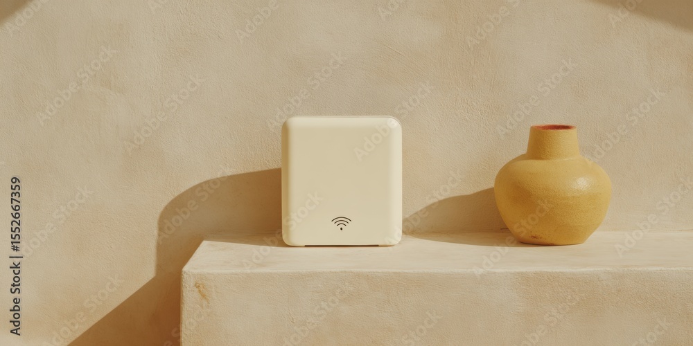 Aufkleber Minimalist Parental Control Interface with Router and Family Icons on Table for Secure Online Safety and Content Filtering in Modern Homes