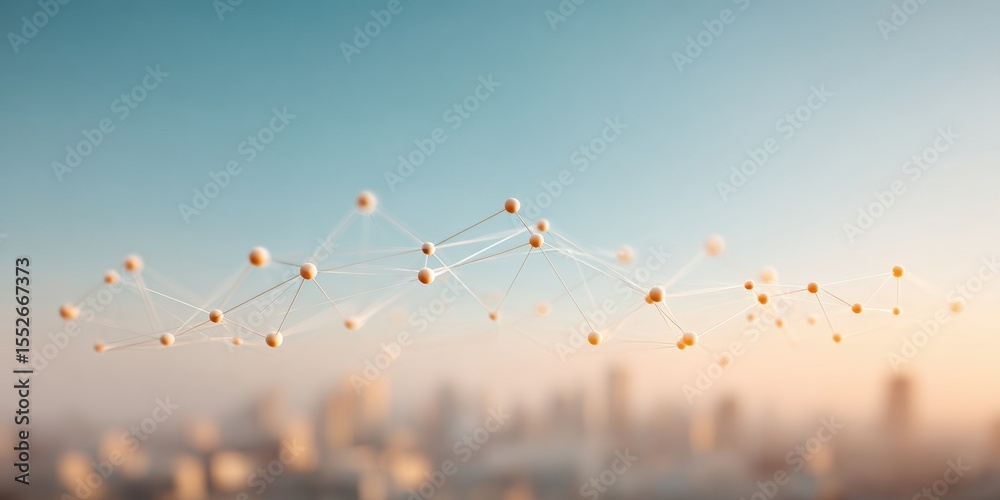 Poster adaptive digital network with interconnected icons over cityscape highlighting smart supply chain ro