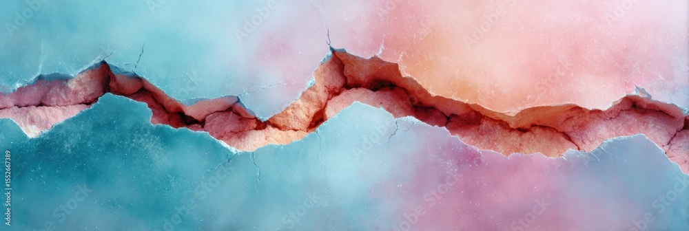 Aufkleber Fractured Ice Fault Line Texture with Jagged Cracks on Solid Surface Symbolizing Structural Instability and Geological Risks for Science and Editorial Use