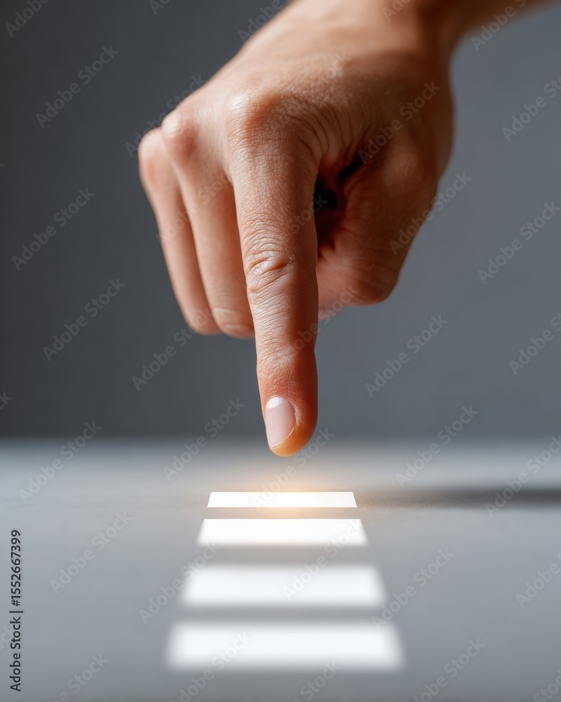 Poster Modern Digital Checklist Interaction with Glowing Completion Mark Finger Pointing Efficiency Focused Business Process and Productivity Concept