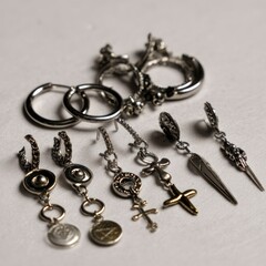 Assortment of stylish silver earrings showcasing gothic crosses and circular designs