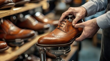Artisan Craftsman Refining Elegantly Designed Leather Shoe