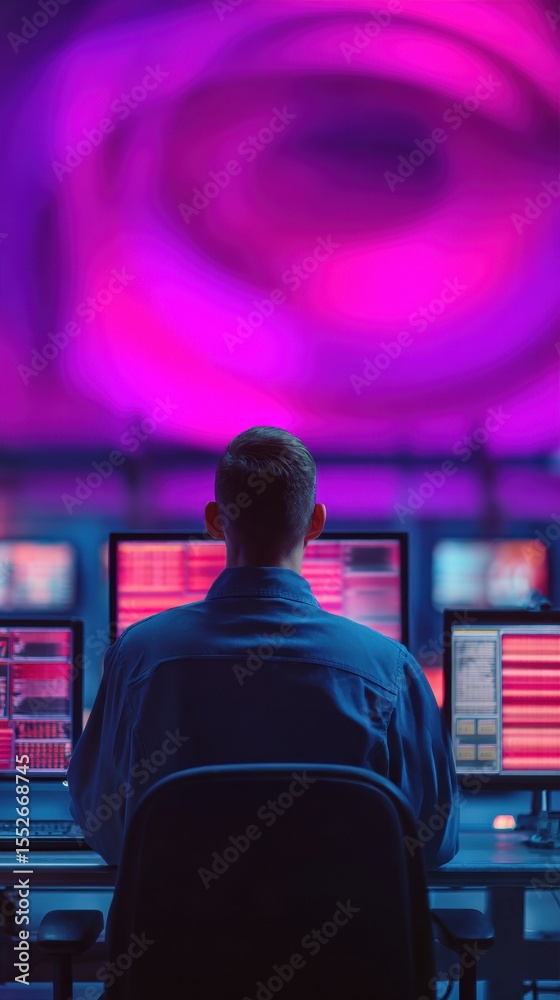 Aufkleber Industrial Automation Operator Monitoring Real-Time Analytics on Multiple Screens in High-Tech Control Room for Efficient Manufacturing Process