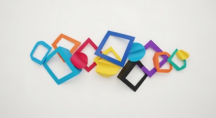 Colorful Paper Cut Shapes on White Background