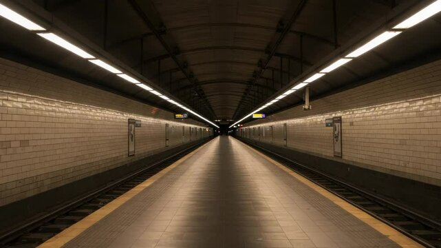 Kaleidoscopic subway platform creates a mesmerizing and abstract visual effect suitable for