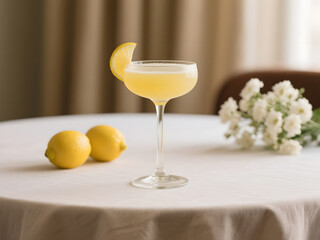 Sunny Lemon Cocktail in Coupe Glass with Blossoms