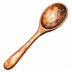 Watercolor Illustration of a Brown Wooden Spoon