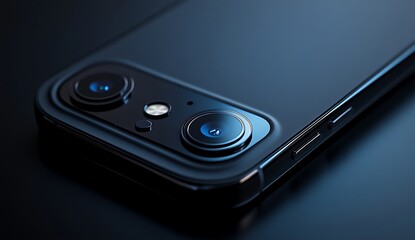 Glossy Black Smartphone with Dual Cameras on Dark Background


