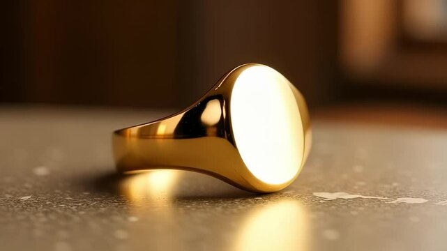 Exquisite Polished Gold Signet Ring for Women a stunning 4K slow pan showcasing the rings flat face and curved band with high luster