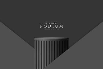 3D product Minimal display stand, black circle on gray background. Abstract geometric shapes in a simple design. Fashion stage mockup scene. Studio product display stand. Product advertising stand