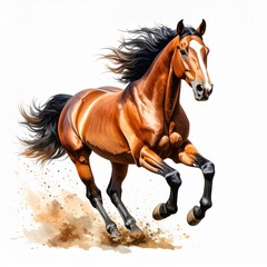 Obraz premium Brown Horse Running Against White Background