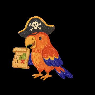 Colorful pirate parrot illustration animation isolated asset, transparent 4K video, alpha channel, ProRes 4444