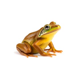Obraz premium Isolated studio shot of green and brown frog amphibian animal wildlife nature macro close up detailed view