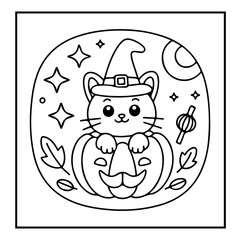 Fototapeta premium Adorable Cute Halloween Kids Coloring Pages for Kids and Adults.