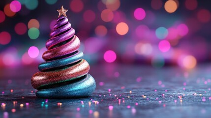 Sparkling Christmas tree decoration with colorful bokeh background