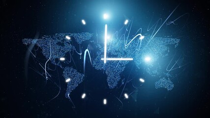 Digital world map with loop time clock animation. - Powered by Adobe