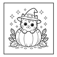Adorable Cute Halloween Kids Coloring Pages for Kids and Adults.