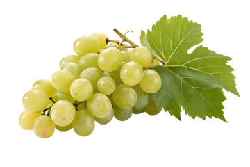 Obraz premium Fresh green grapes with leaf isolated on transparent background
