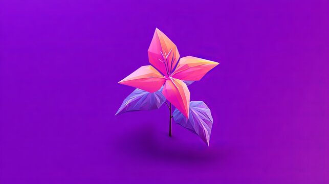 Abstract low-poly pink flower in neon glowing environment with geometric shapes, sharp detail, and isometric composition, combining retro 80s aesthetics with minimal futuristic design - Powered by Adobe