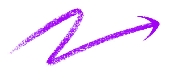 Purple arrow symbol colored pencil isolated on transparent background