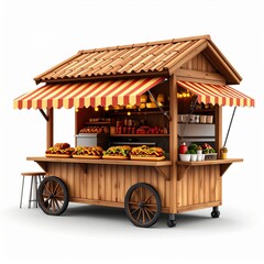 Rustic Wooden Food Cart with Red and Yellow Awning