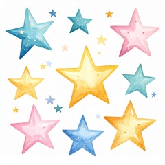 Fototapeta premium Pastel Watercolor Stars Illustration on White Background