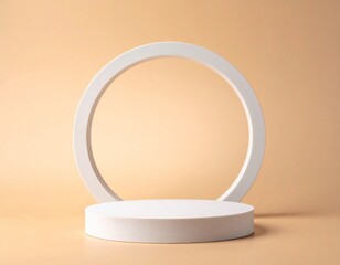 White Circular Product Display on Beige Background