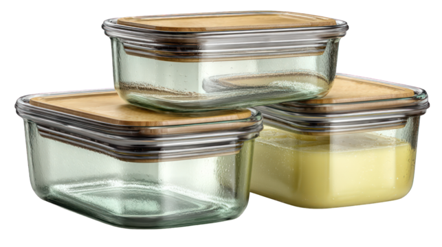 Stacked glass containers w/ bamboo lids