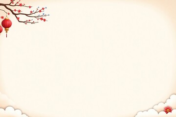 Obraz premium chinese new year background with flowers and lanterns