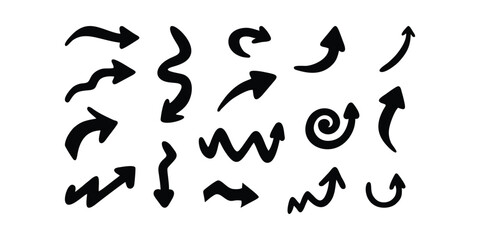 Arrow sketch vector collection. Hand drawn arrow icon design set, marker points for business and education design elements.