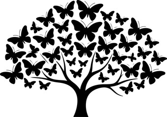 Naklejka premium Love Tree with Butterflies Silhouette vector