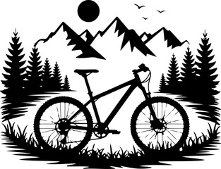 Mountain Biking Adventure Silhouette vector art 