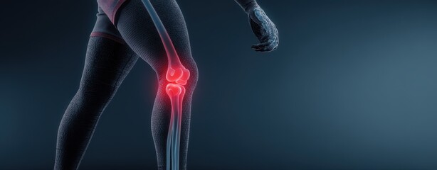 Obraz premium Painful knee joint highlighted in red (1)