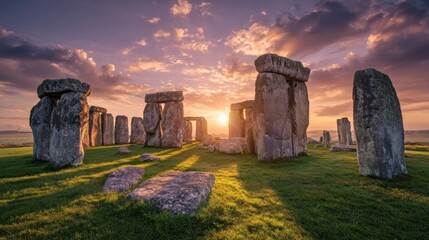 Sunrise Illumination at Stonehenge – Ancient Stones and Glowing Skies Over English Landscape
