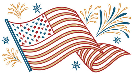 Fototapeta premium Fourth of July USA Flag Vector with Patriotic Red White and Blue Theme