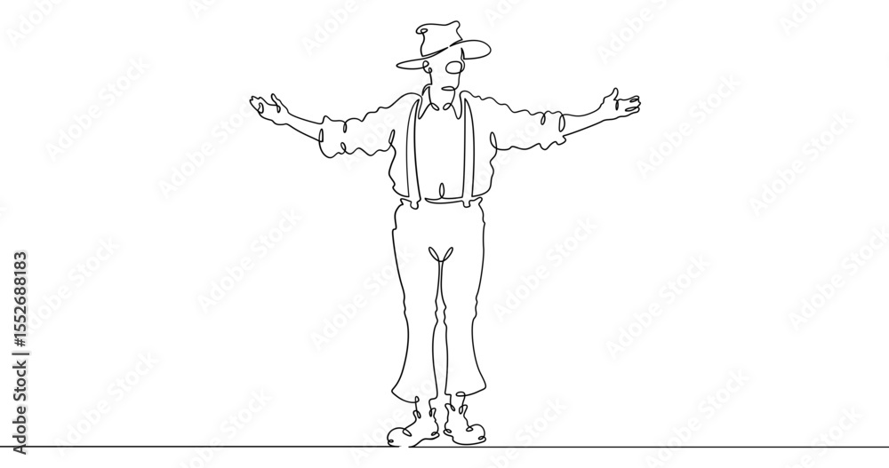 Poster continuous one line drawing circus clown. a clown in a funny costume performs in a circus. circus pe