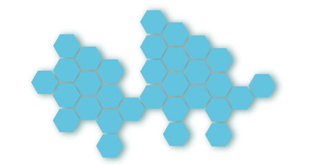 Abstract blue background with a geometric honeycomb pattern and a blue and green leaf symbol for futuristic business and technology design