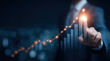 Business hand pushing upward bar graph