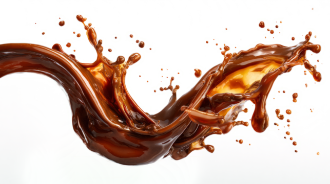 Syrup or chocolate splash frozen in mid-pour,white background
